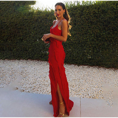 Abito Lungo Elegante con Rouches e Spalline