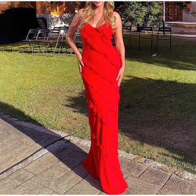 Abito Lungo Elegante con Rouches e Spalline