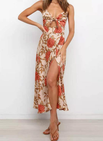 Abito Midi in Satin con Motivo Floreale