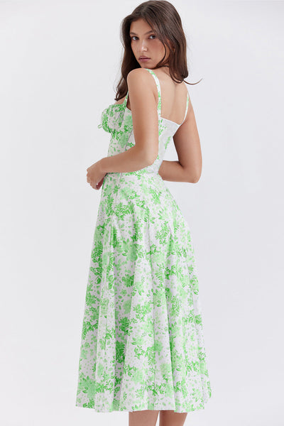 Daphne - Midi Dress with Floral Print and Lace-Up Corset