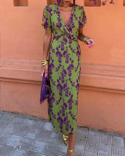 Livia - Elegante Vestito Midi con Maniche a Sbuffo