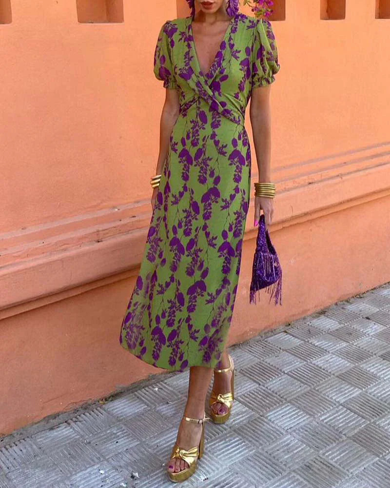 Livia - Elegante Vestito Midi con Maniche a Sbuffo