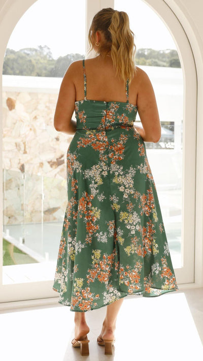 Abito Midi in Satin con Motivo Floreale