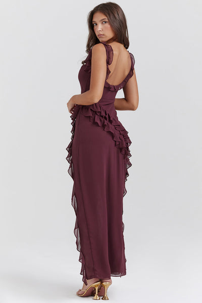 Abito Lungo Giorgia in Chiffon con Volant e Spacco