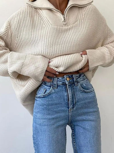 Ellie - Maglione Oversize Donna con Collo Alto e Zip