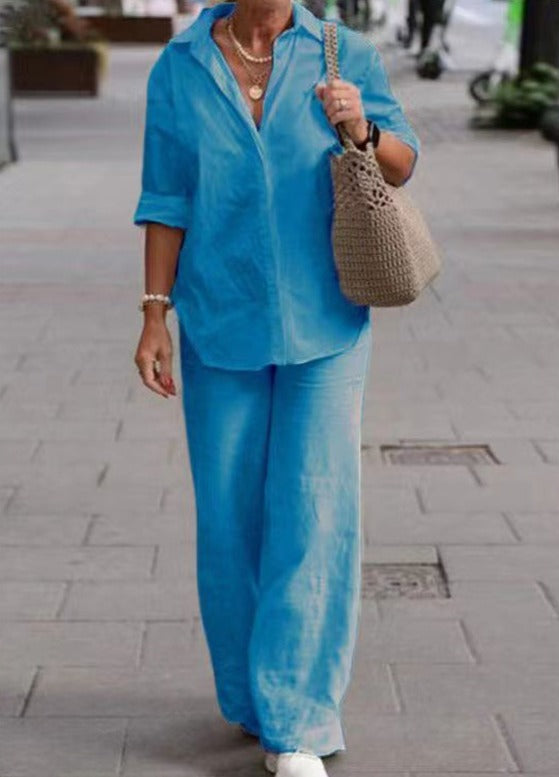 Completo Donna Livia – Set Camicia e Pantaloni in Cotone e Lino, Leggero e Confortevole