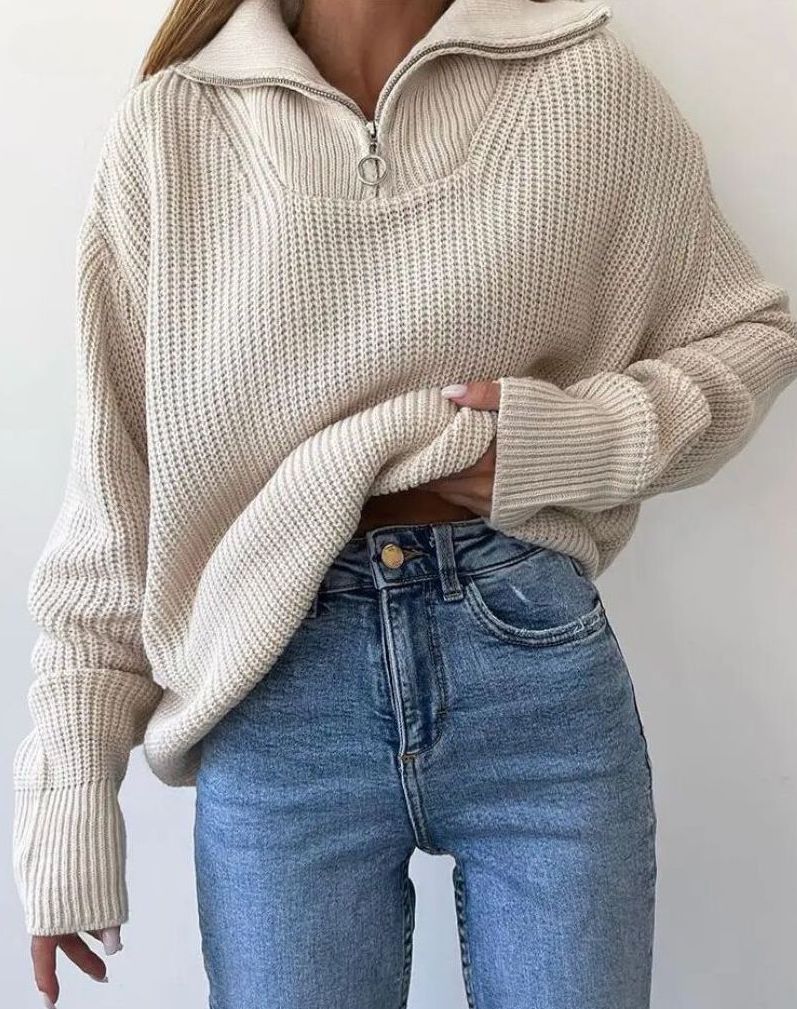 Ellie - Maglione Oversize Donna con Collo Alto e Zip