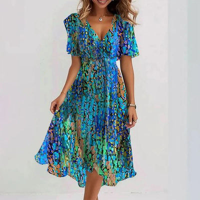 Lilia – Elegante Vestito Midi da Cerimonia con Maniche Corte e Gonna Svasata