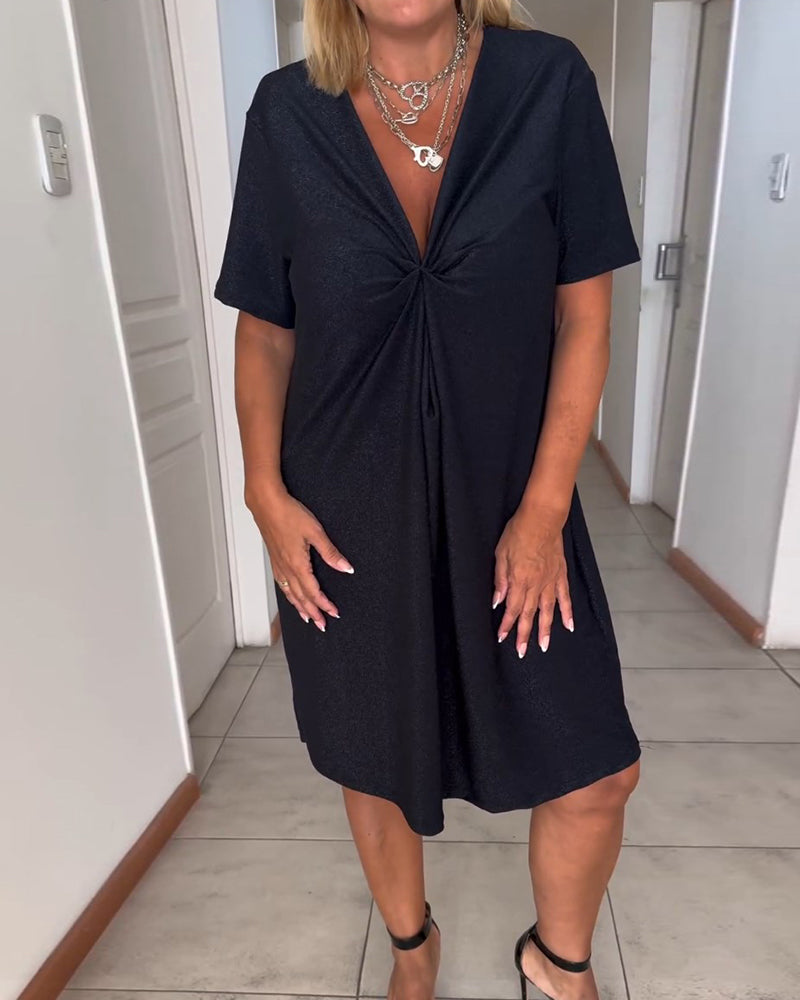 Abito Nero Drappeggiato per Donna – Elegante, Confortevole e Versatile per Ogni Occasione