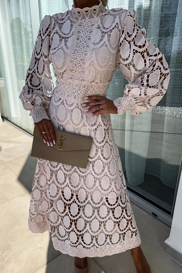 Mariana - Abito Midi in Pizzo con Maniche Voluminose