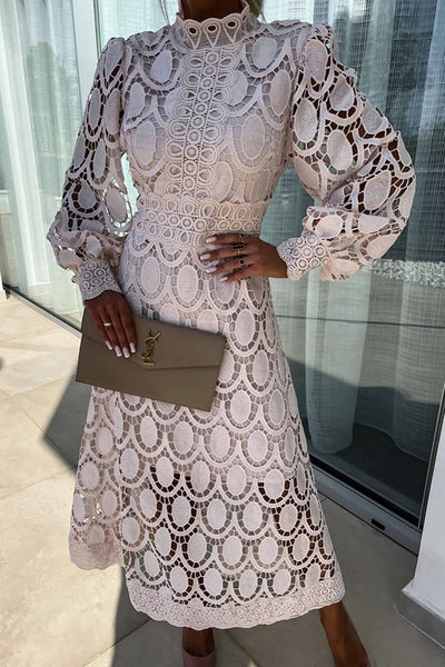 Mariana - Abito Midi in Pizzo con Maniche Voluminose