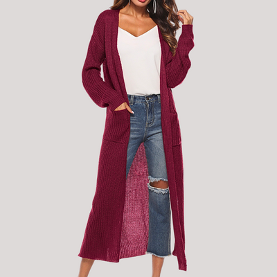Cardigan Elegante Lungo Alessia – Maglia Morbida e Versatile con Tasche