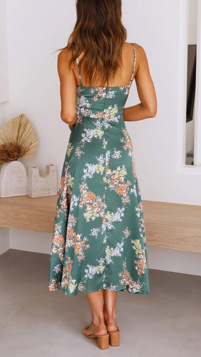 Abito Midi in Satin con Motivo Floreale