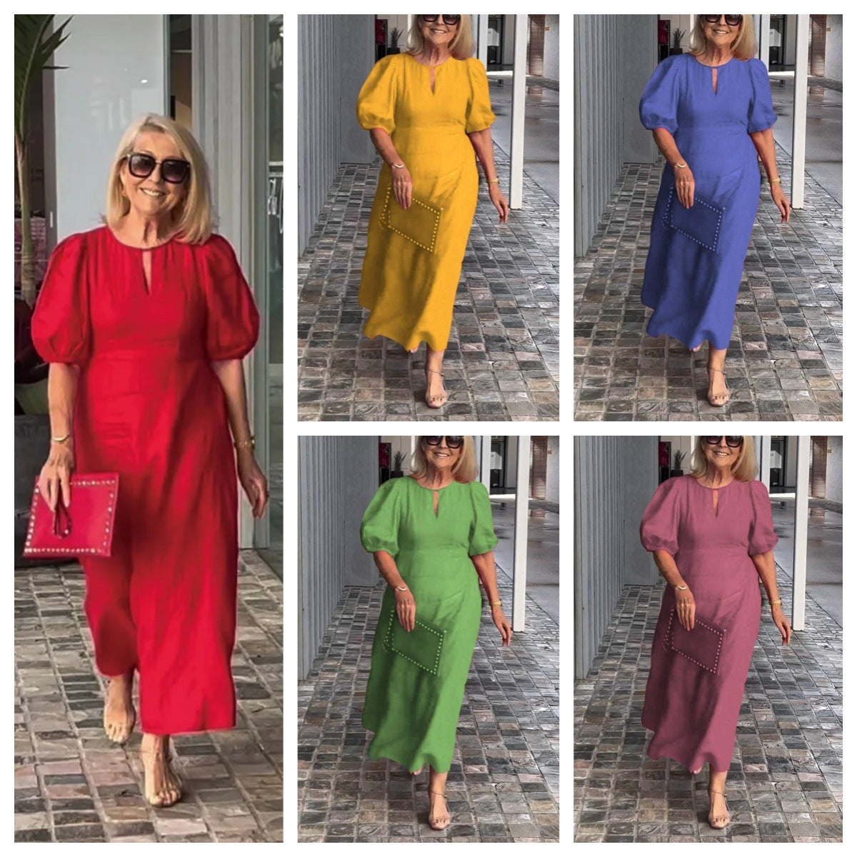 Abito Midi Elegante Valentina con Maniche Voluminose