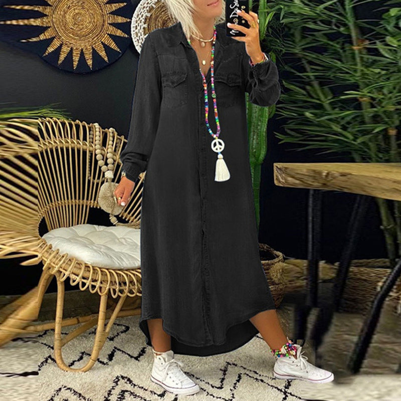 Abito Lungo Casual in Denim dallo Stile Urbano