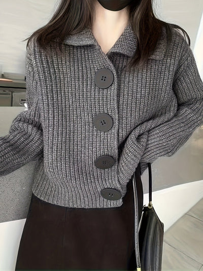 Cardigan Elegante Donna in Maglia a Coste - Bianco