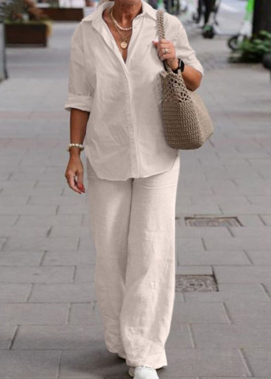 Completo Donna Livia – Set Camicia e Pantaloni in Cotone e Lino, Leggero e Confortevole