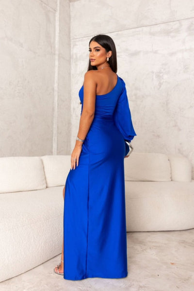 Valeria - Abito Lungo Asimmetrico in Satin con Drappeggiature
