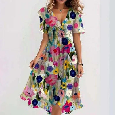 Lilia – Elegante Vestito Midi da Cerimonia con Maniche Corte e Gonna Svasata