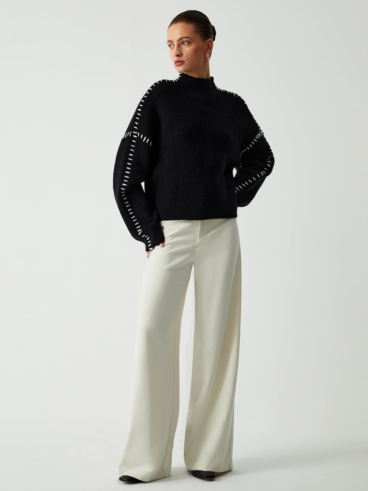 Emily - Elegante Maglione Donna con Collo Alto a Mezzo