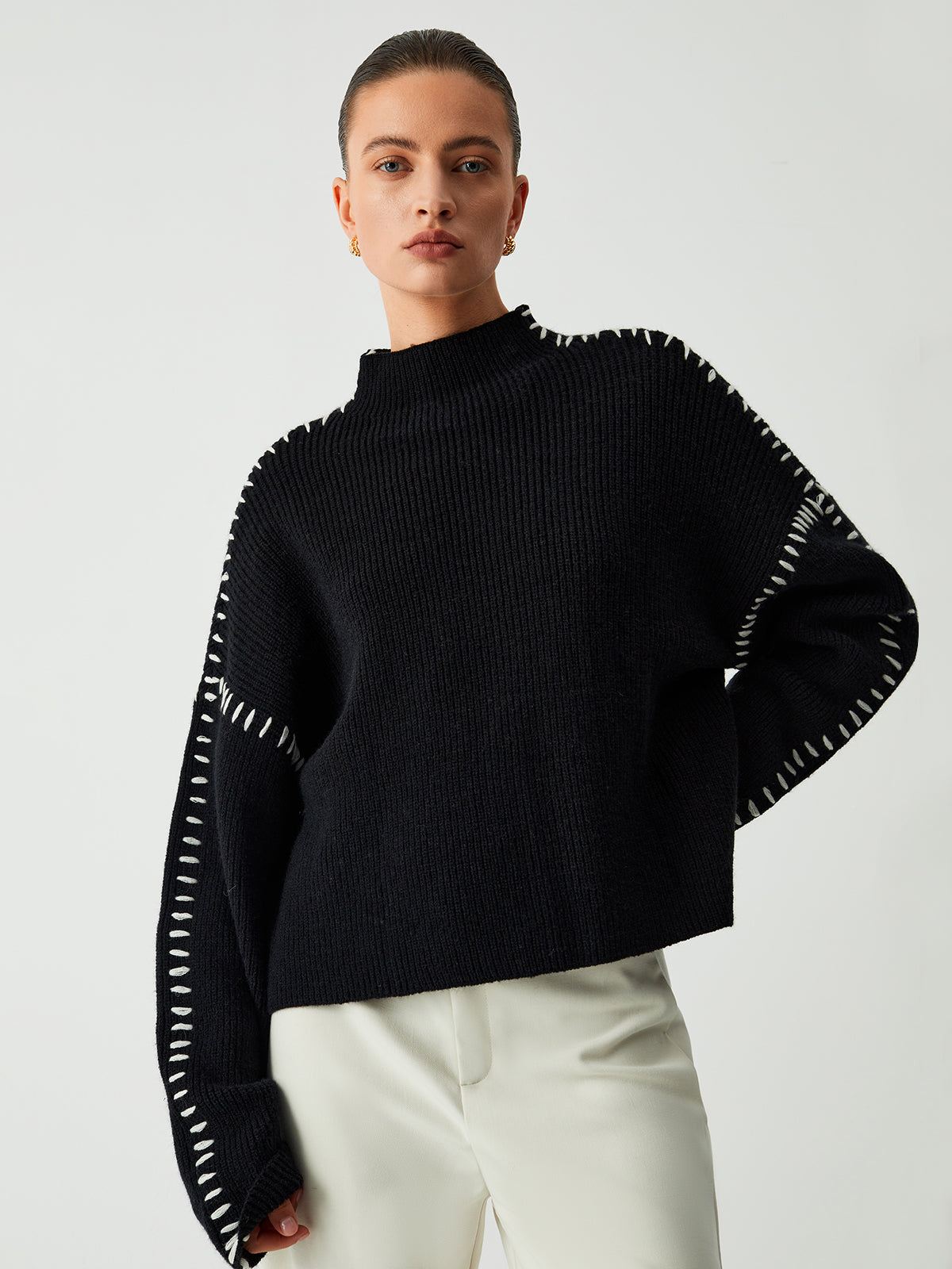 Emily - Elegante Maglione Donna con Collo Alto a Mezzo