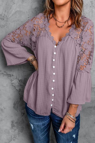Blusa Elegante Donna con Dettagli in Pizzo sulle Spalle e sulla Schiena