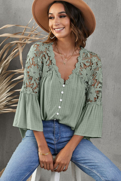 Blusa Elegante Donna con Dettagli in Pizzo sulle Spalle e sulla Schiena