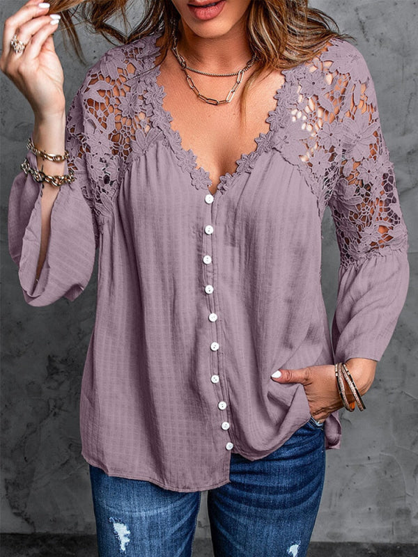 Blusa Elegante Donna con Dettagli in Pizzo sulle Spalle e sulla Schiena