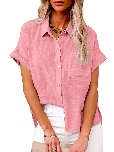 "Camicia Donna in Lino a Maniche Corte" can be rewritten as "Camicia Estiva Donna in Lino a Maniche Corte".