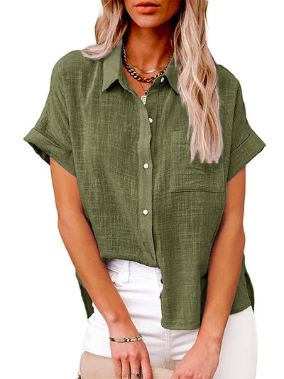 "Camicia Donna in Lino a Maniche Corte" can be rewritten as "Camicia Estiva Donna in Lino a Maniche Corte".