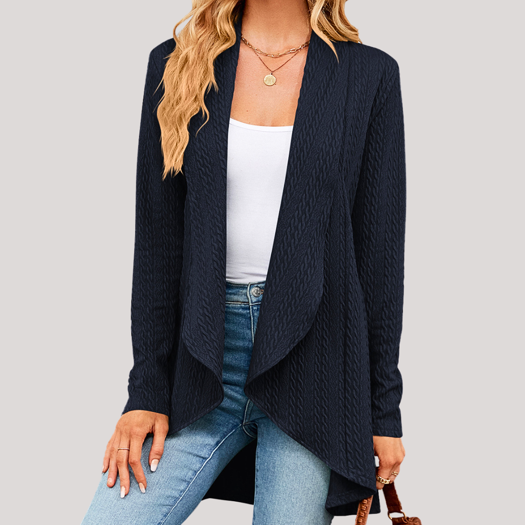 Beatrice Elegant Women's Cardigan – Soft Long Knit with Open Cut