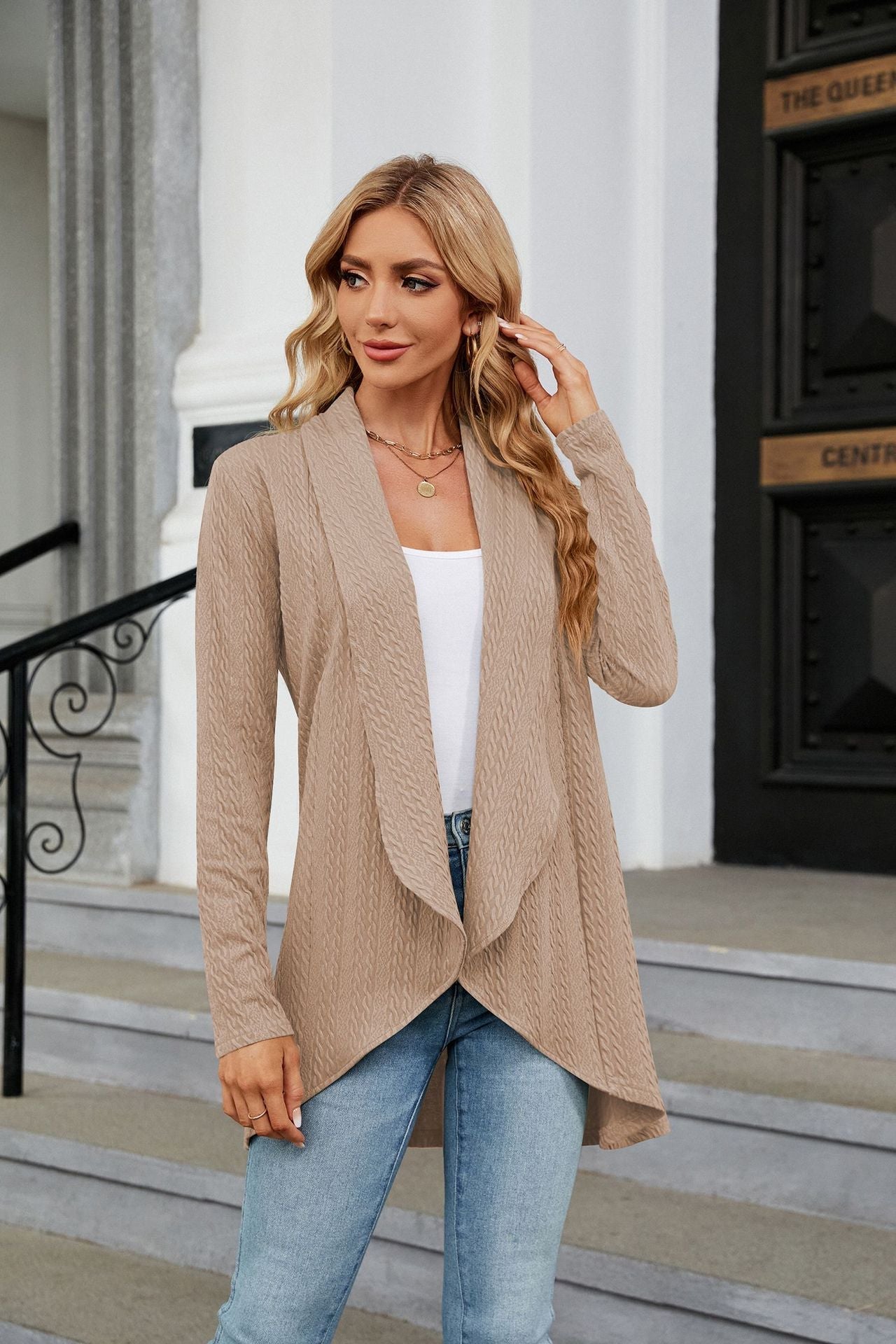 Beatrice Elegant Women's Cardigan – Soft Long Knit with Open Cut