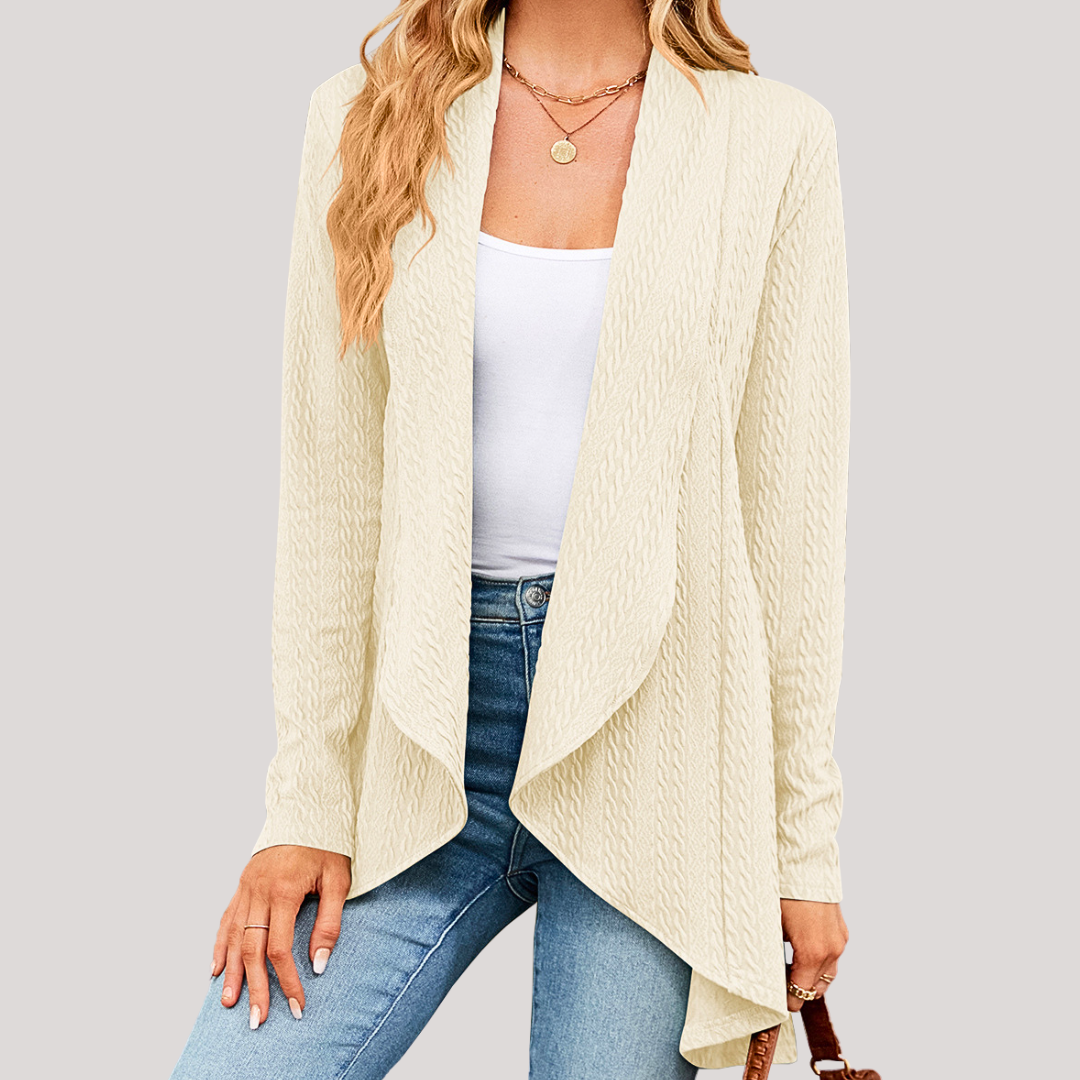 Beatrice Elegant Women's Cardigan – Soft Long Knit with Open Cut