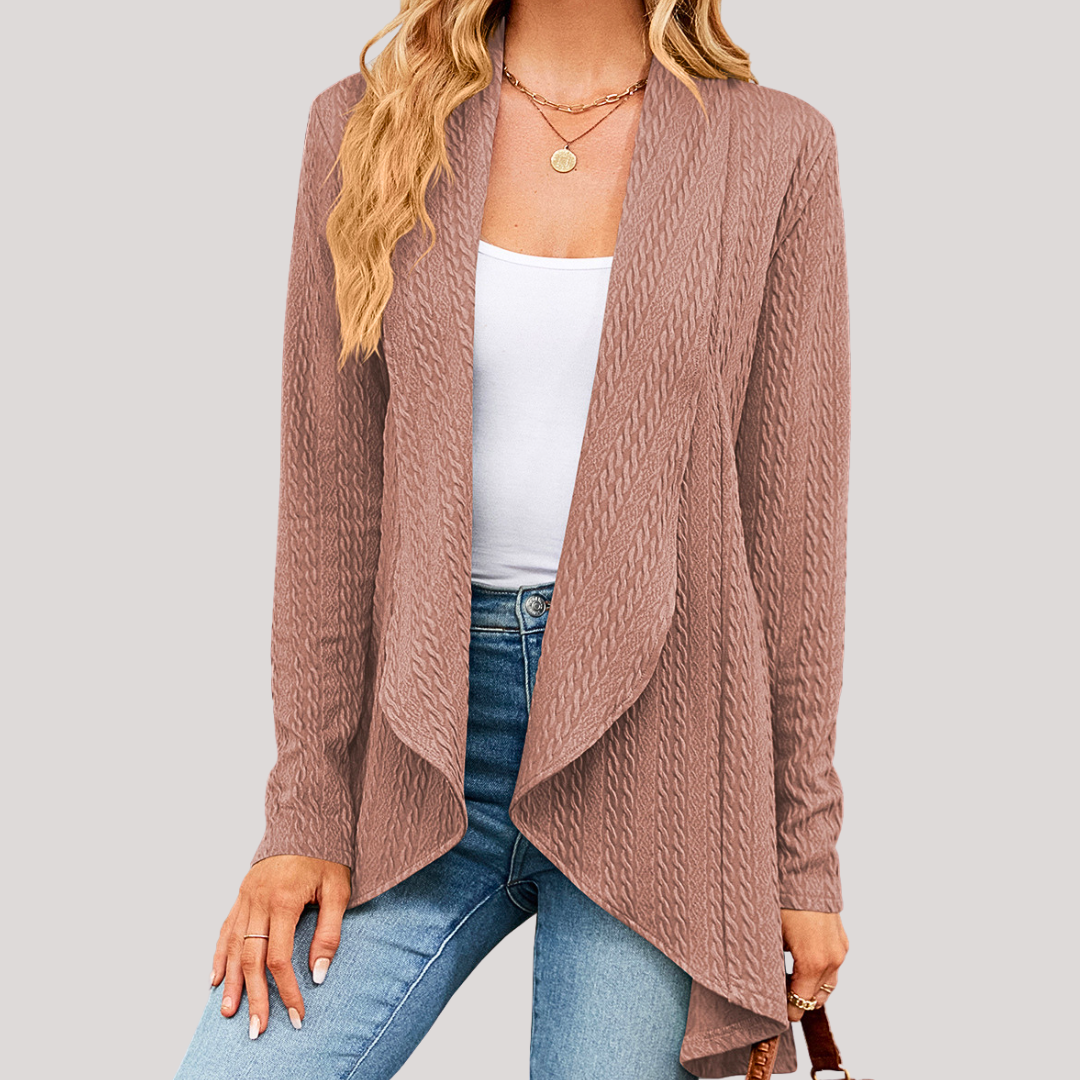 Beatrice Elegant Women's Cardigan – Soft Long Knit with Open Cut