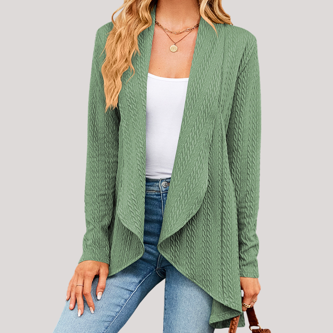 Beatrice Elegant Women's Cardigan – Soft Long Knit with Open Cut