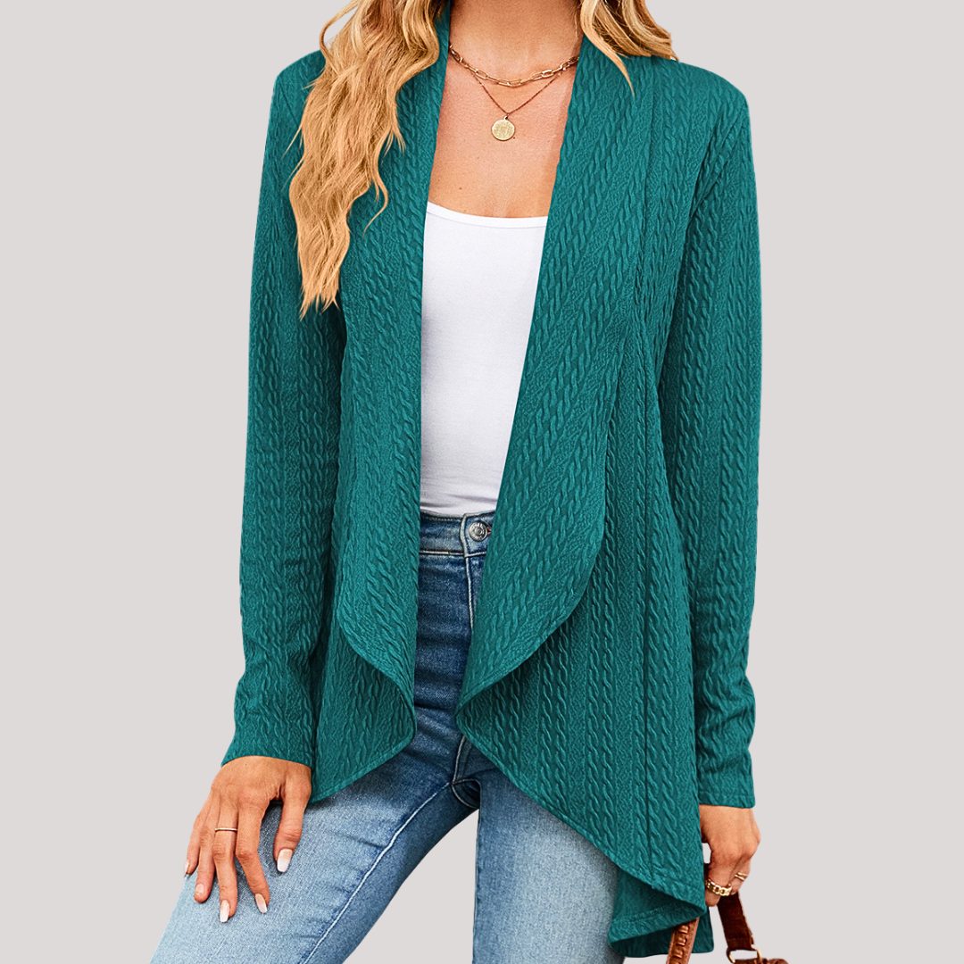 Beatrice Elegant Women's Cardigan – Soft Long Knit with Open Cut
