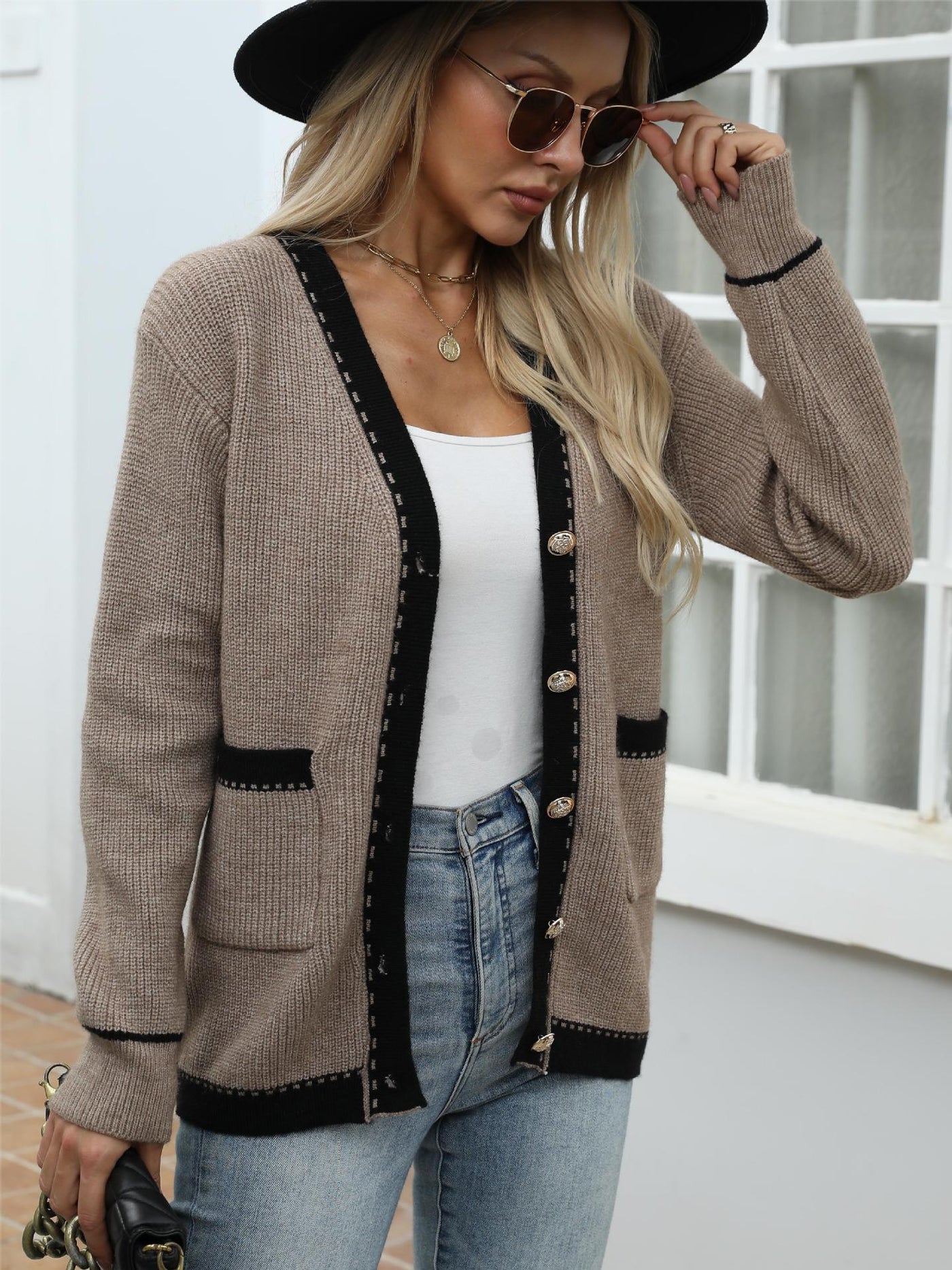 Elegant Women's Cardigan Francesca – Knit with Button Closure and Contrast Details