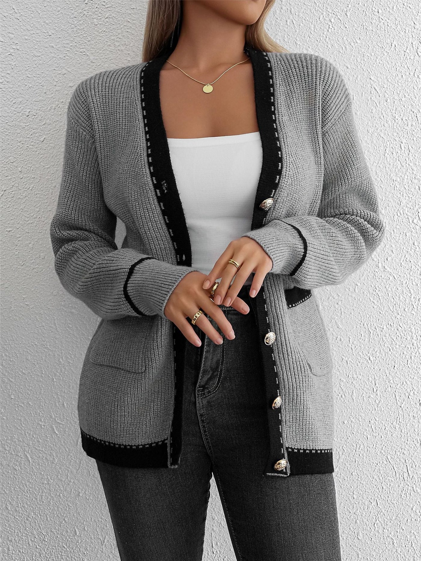 Elegant Women's Cardigan Francesca – Knit with Button Closure and Contrast Details