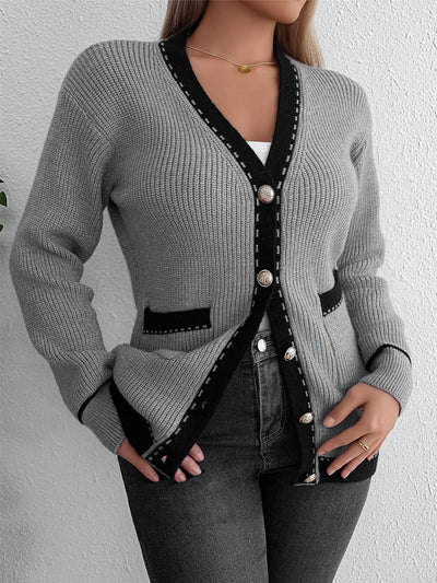 Elegant Women's Cardigan Francesca – Knit with Button Closure and Contrast Details