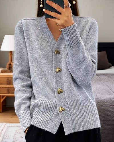 Elegant Women's Cardigan – Soft Knit with Heart-Shaped Golden Buttons