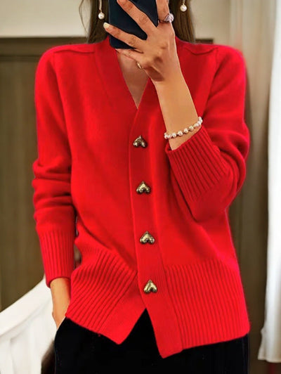 Elegant Women's Cardigan – Soft Knit with Heart-Shaped Golden Buttons