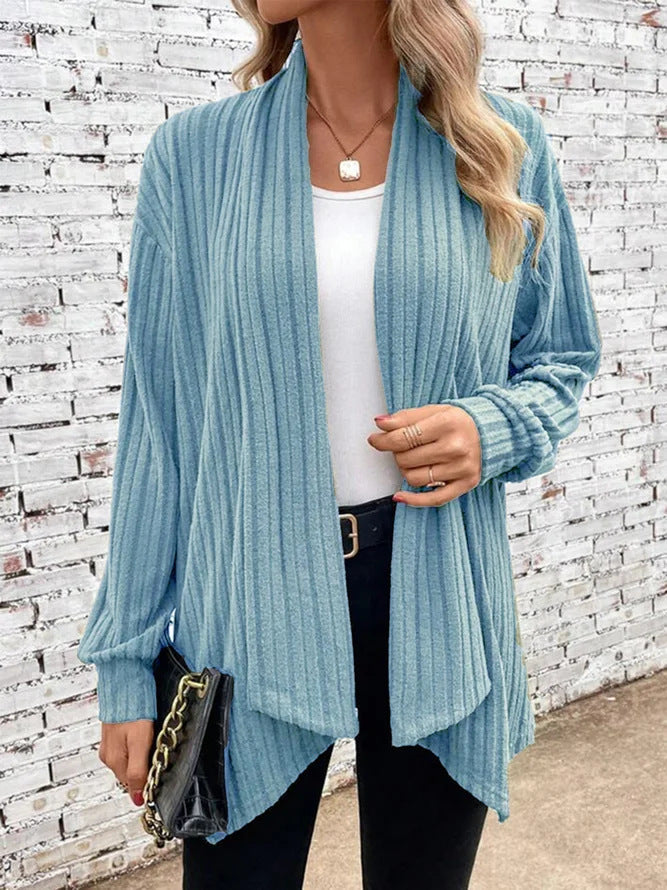 Cardigan Elegante Donna Valentina – Maglia Morbida a Costine Lunga e Aperta Davanti