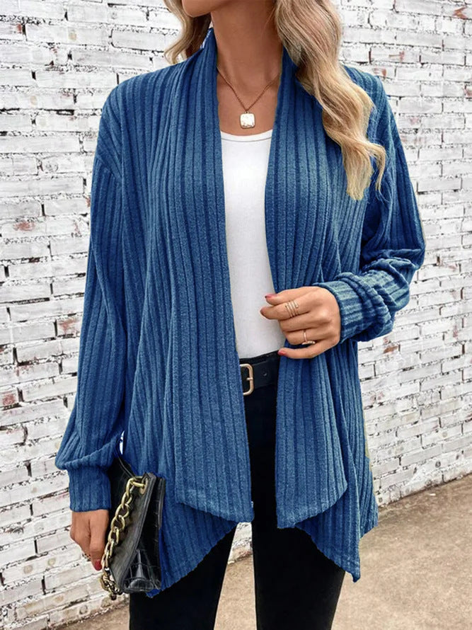 Cardigan Elegante Donna Valentina – Maglia Morbida a Costine Lunga e Aperta Davanti