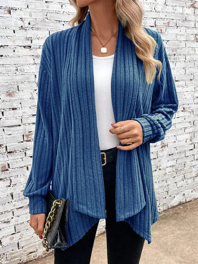 Cardigan Elegante Donna Valentina – Maglia Morbida a Costine Lunga e Aperta Davanti