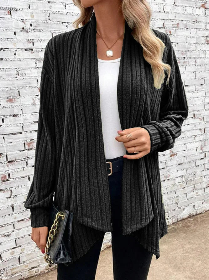 Cardigan Elegante Donna Valentina – Maglia Morbida a Costine Lunga e Aperta Davanti