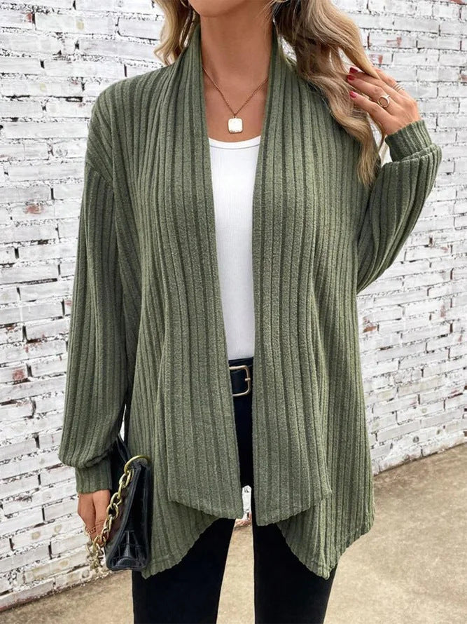 Cardigan Elegante Donna Valentina – Maglia Morbida a Costine Lunga e Aperta Davanti