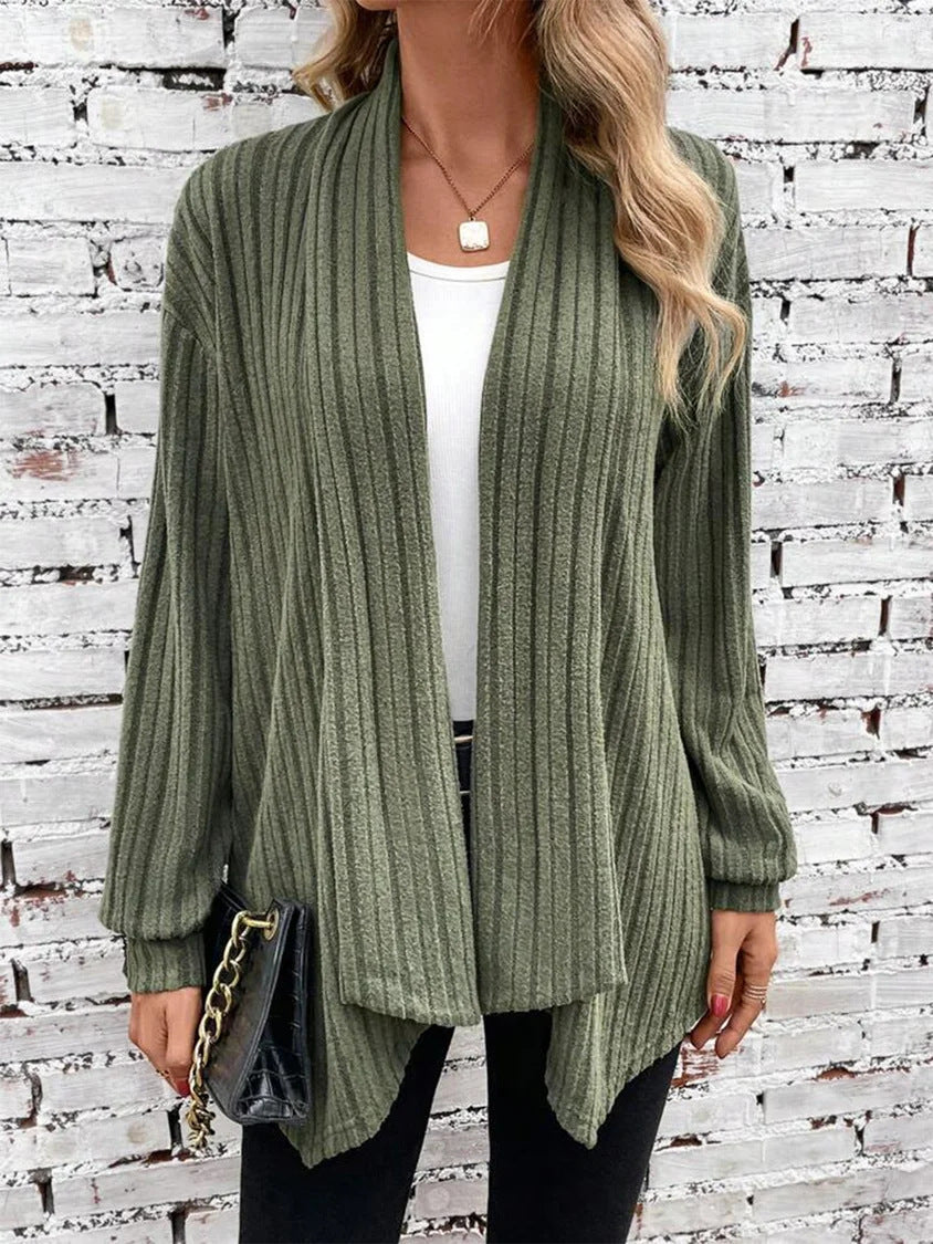 Cardigan Elegante Donna Valentina – Maglia Morbida a Costine Lunga e Aperta Davanti