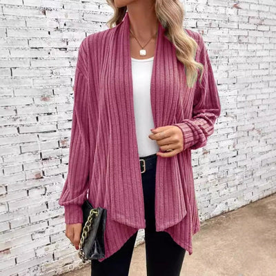 Cardigan Elegante Donna Valentina – Maglia Morbida a Costine Lunga e Aperta Davanti