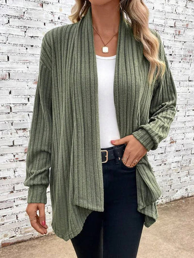 Cardigan Elegante Donna Valentina – Maglia Morbida a Costine Lunga e Aperta Davanti