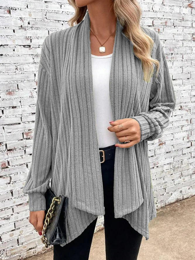 Cardigan Elegante Donna Valentina – Maglia Morbida a Costine Lunga e Aperta Davanti